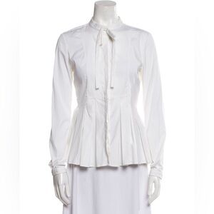 Burberry London Long Sleeve Button-Up Pleated Peplum Top